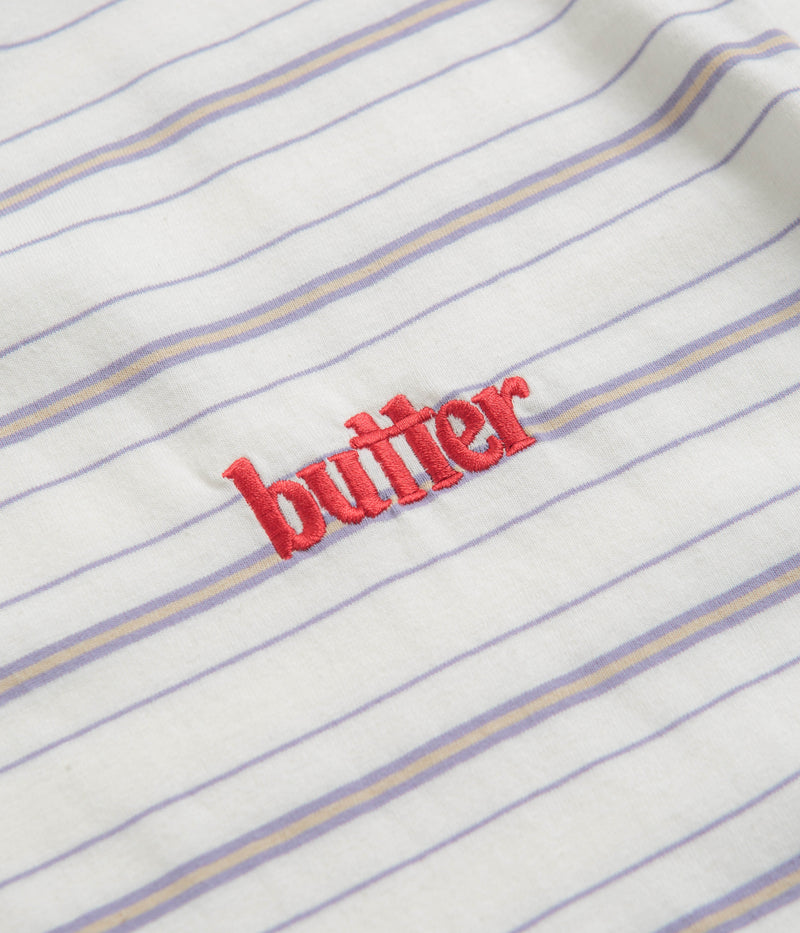 Butter Goods Park Stripe T-Shirt in White and Slate / Sand