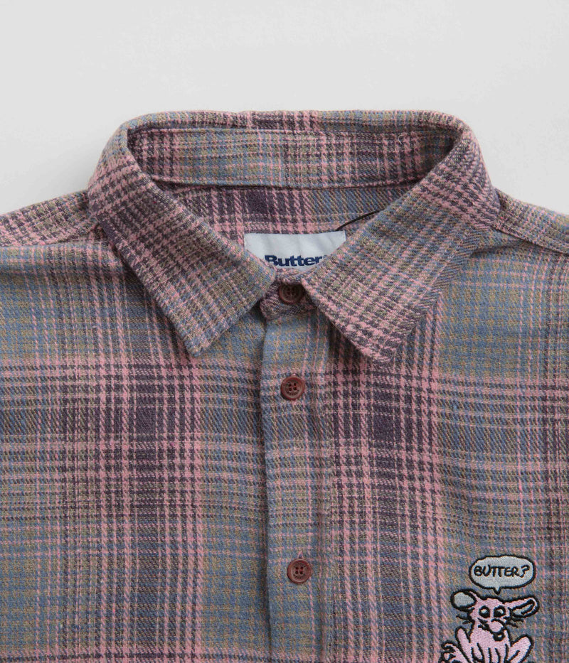 Butter Goods Rodent Flannel Shirt in Pink and Grey