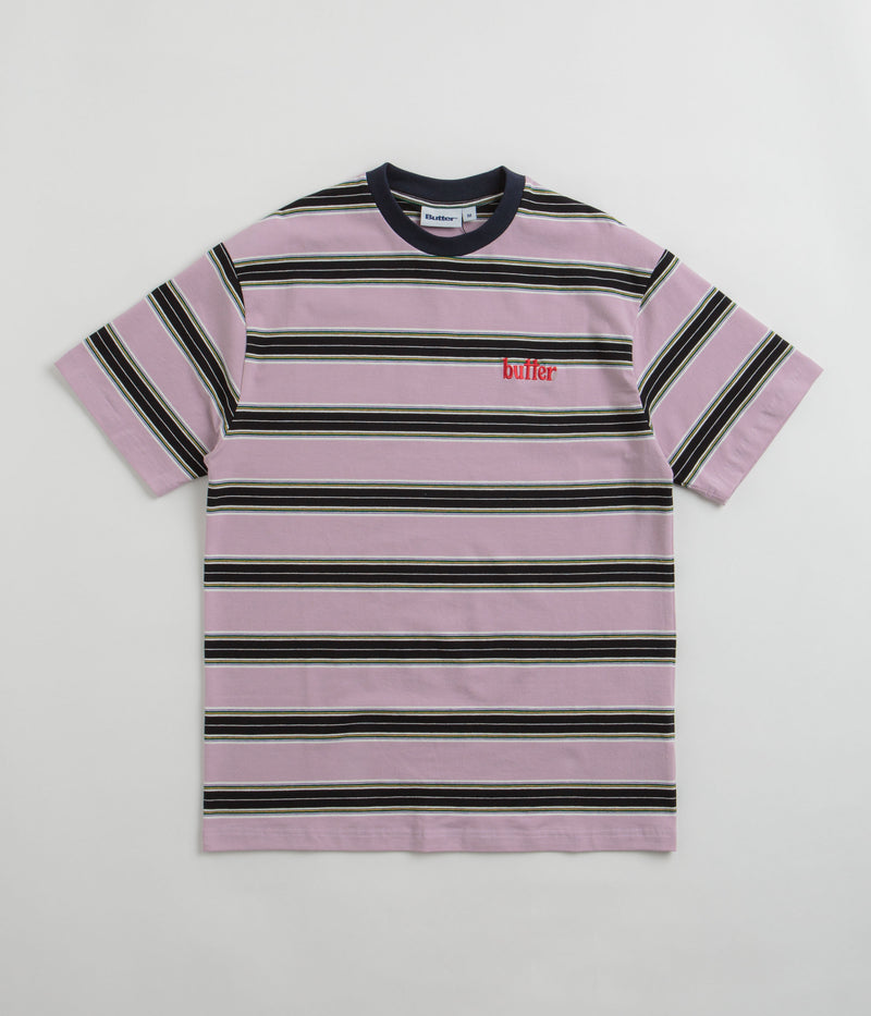 Butter Goods Stripe T-Shirt in Black and Berry