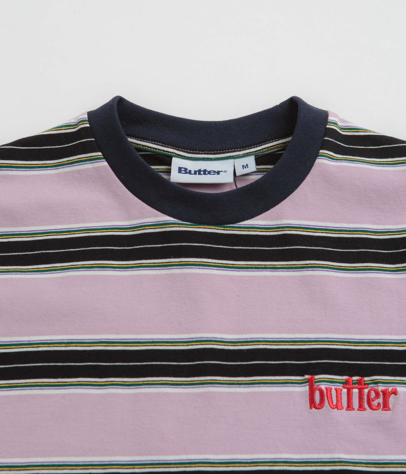 Butter Goods Stripe T-Shirt in Black and Berry