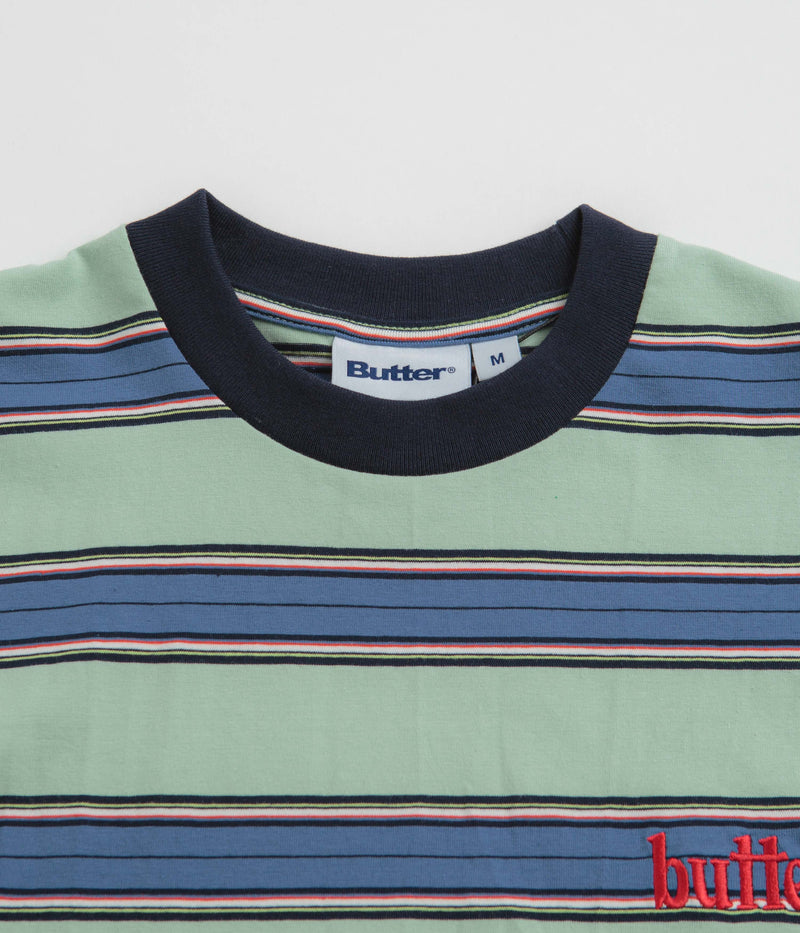 Butter Goods Stripe T-Shirt in Ice and Blue
