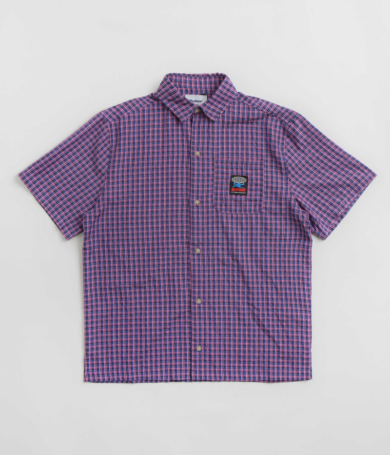 Butter Goods Terrain Short Sleeve Shirt in Navy and Pink