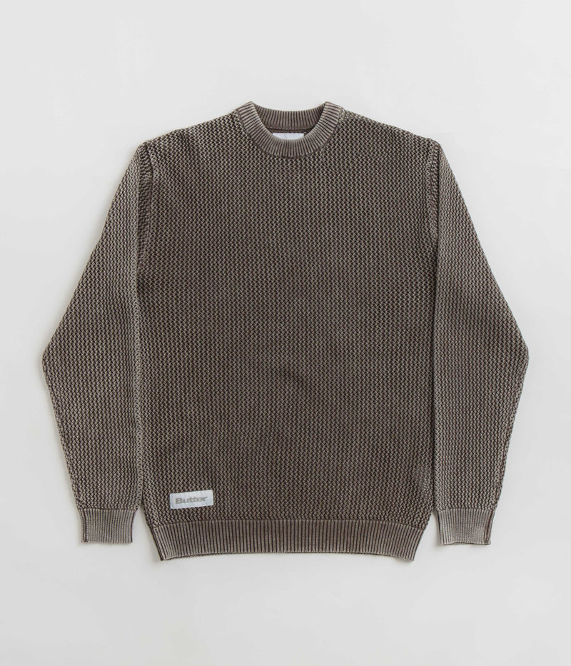 Butter Goods Washed Knitted Sweatshirt in Washed Brown
