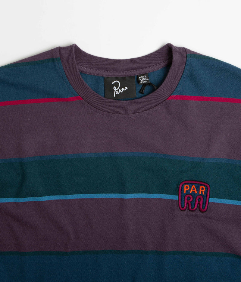 by Parra Fast Food Logo Striped T-Shirt in Aubergine