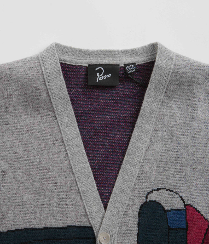 by Parra No Parking Knitted Cardigan in Grey Melange