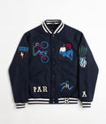 by Parra Run Sit & Bike Varsity Jacket in Navy Blue