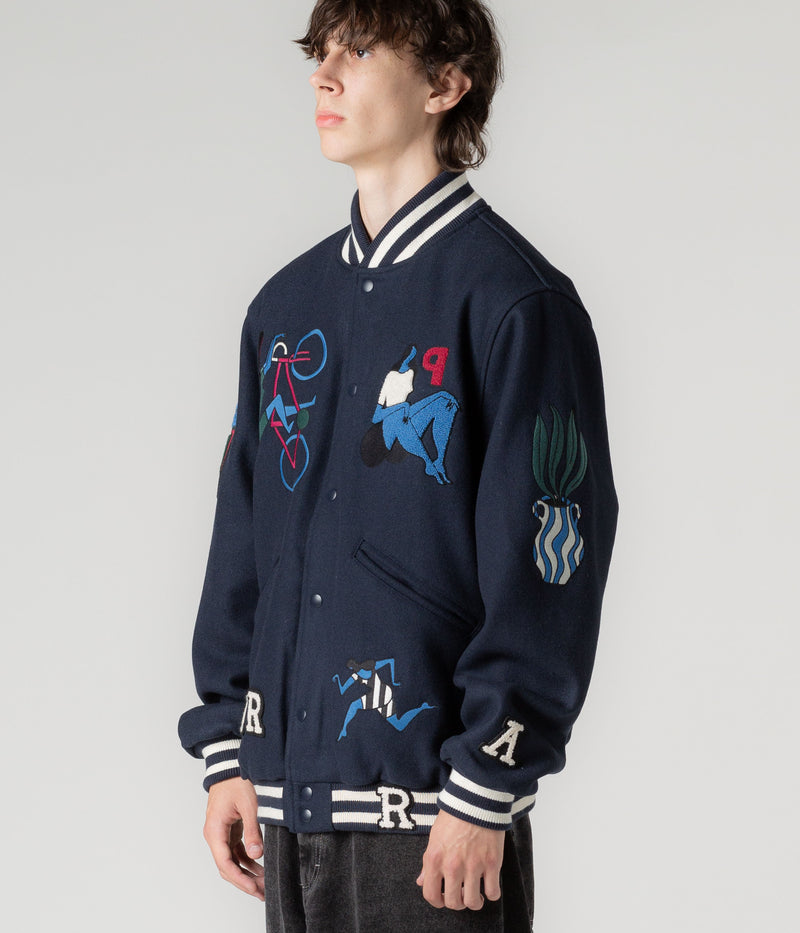 by Parra Run Sit & Bike Varsity Jacket in Navy Blue