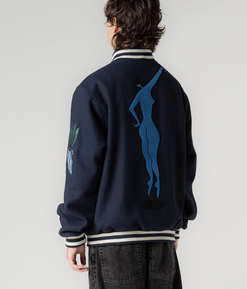 by Parra Run Sit & Bike Varsity Jacket in Navy Blue