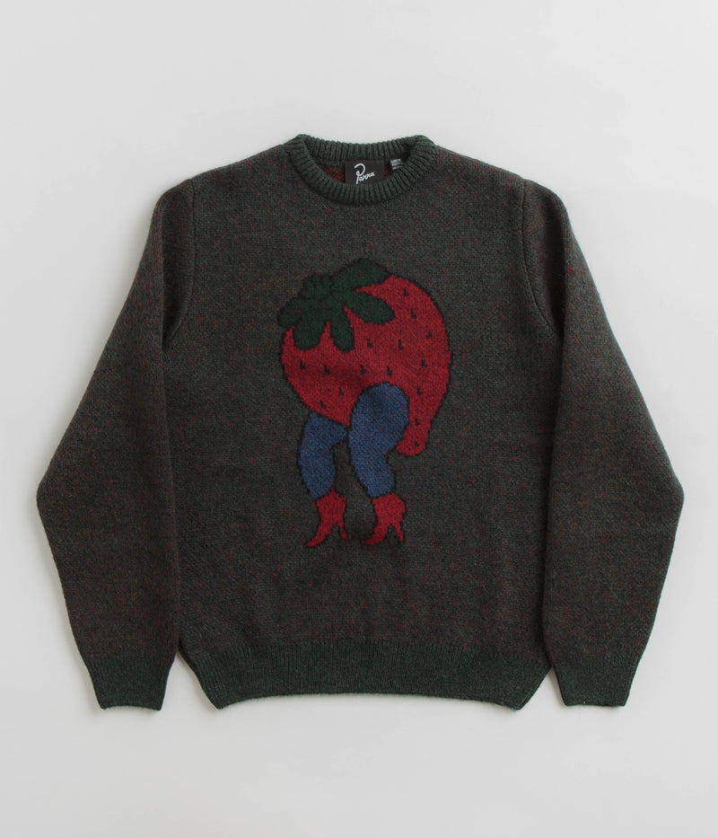 by Parra Stupid Strawberry Knitted Sweatshirt in Hunter Green