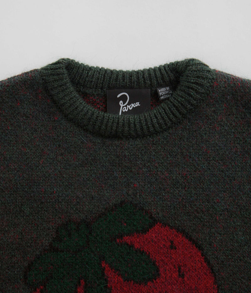 by Parra Stupid Strawberry Knitted Sweatshirt in Hunter Green