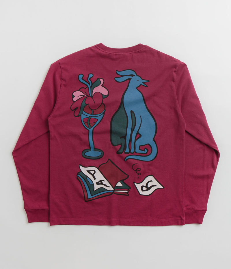 by Parra Wine And Books Long Sleeve T-Shirt in Beet Red