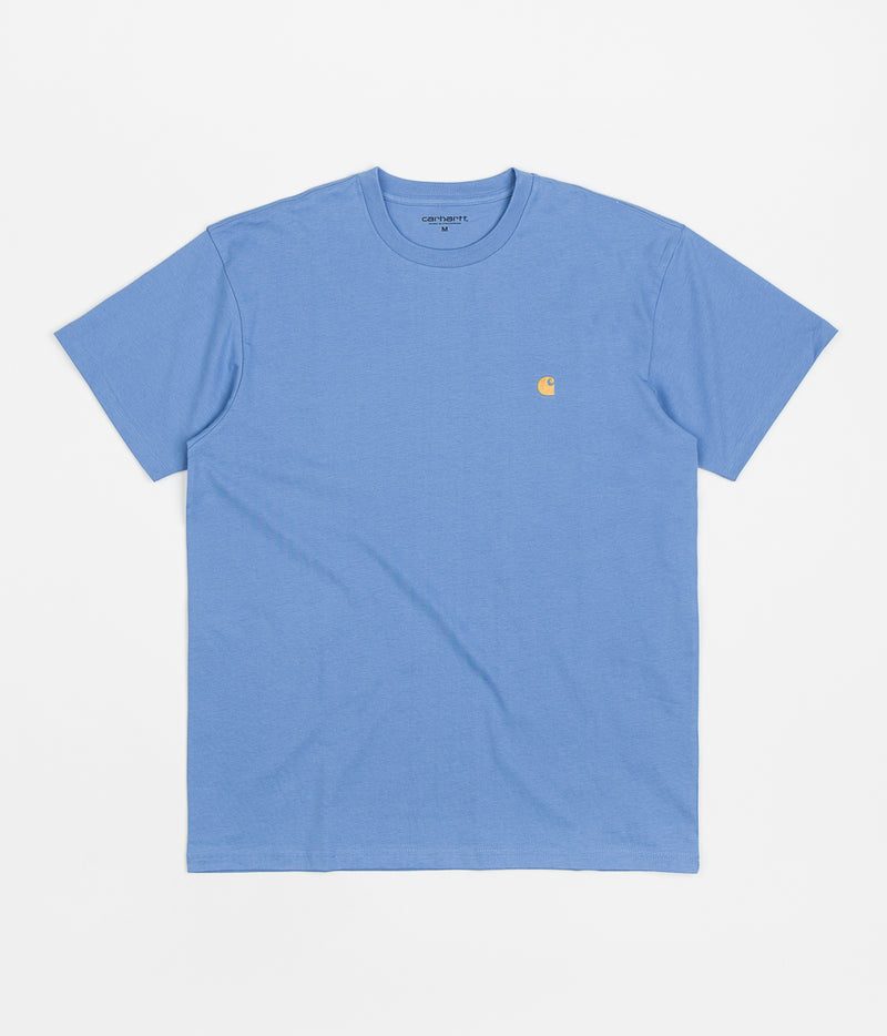Carhartt Chase T-Shirt in Piscine and Gold