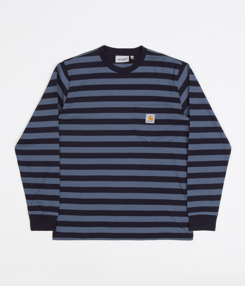 Carhartt Merrick Pocket Long Sleeve T-Shirt in Merrick Stripe and Dark Navy / Storm Blue