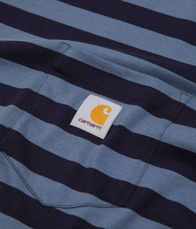 Carhartt Merrick Pocket Long Sleeve T-Shirt in Merrick Stripe and Dark Navy / Storm Blue