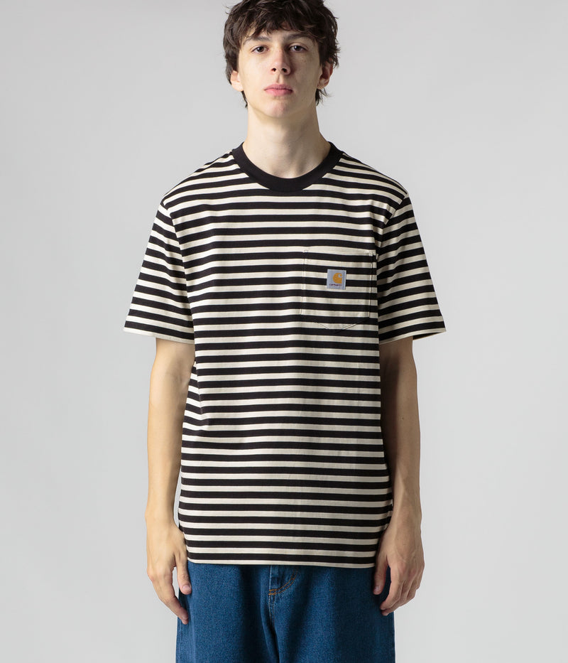 Carhartt Seidler Pocket T-Shirt in Seidler Stripe and Salt / Black