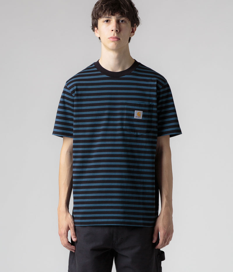 Carhartt Seidler Pocket T-Shirt in Seidler Stripe and Squid / Black
