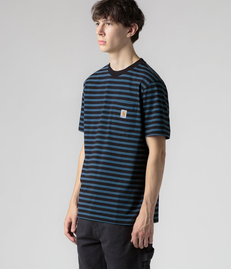 Carhartt Seidler Pocket T-Shirt in Seidler Stripe and Squid / Black