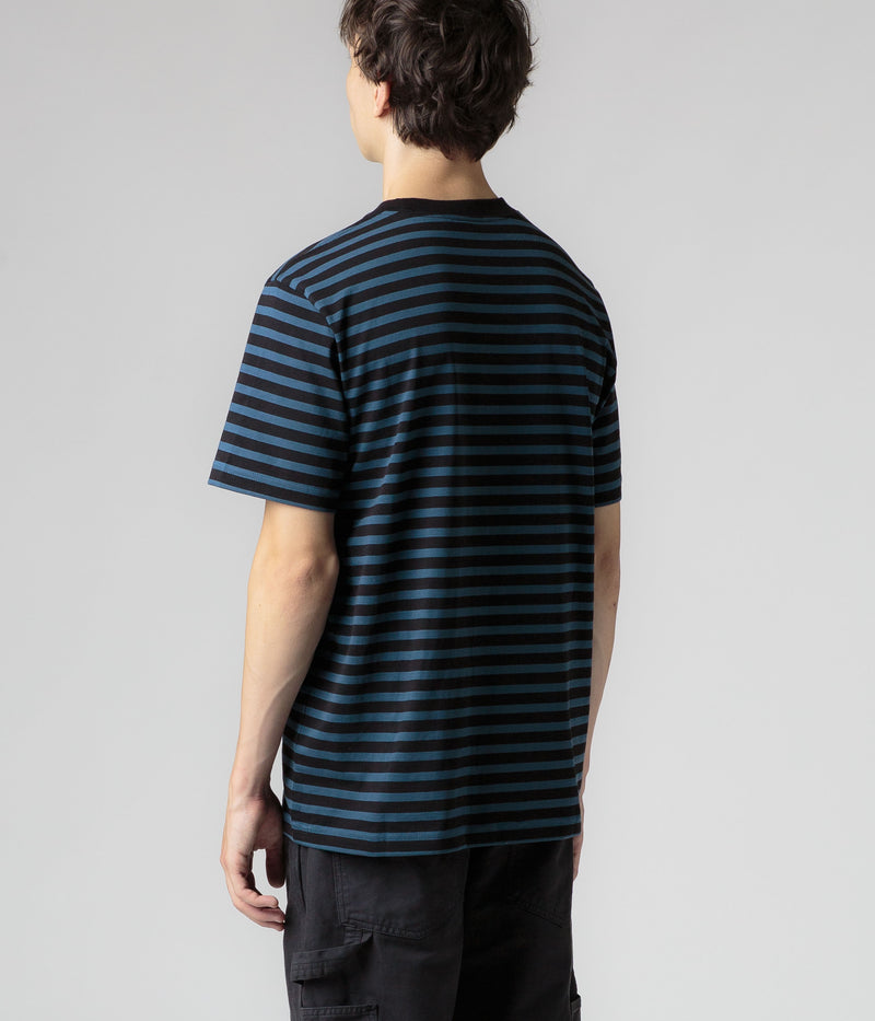 Carhartt Seidler Pocket T-Shirt in Seidler Stripe and Squid / Black