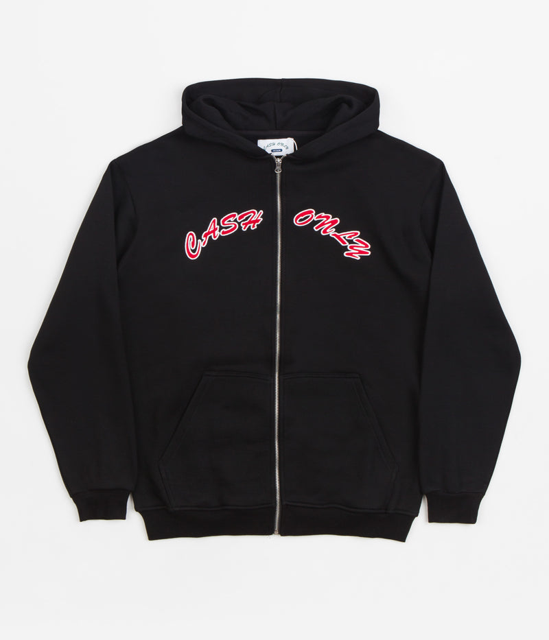 Cash Only Applique Logo Zip Hoodie in Black