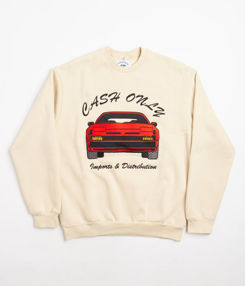 Cash Only Car Embroidered Crewneck Sweatshirt in Cream
