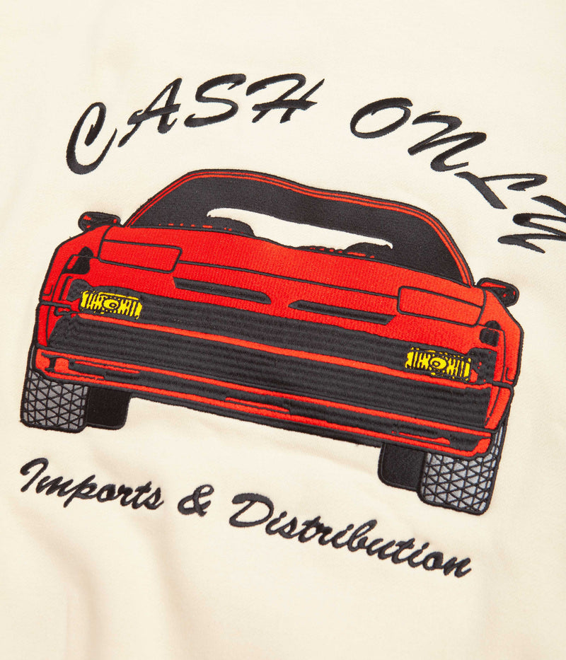 Cash Only Car Embroidered Crewneck Sweatshirt in Cream
