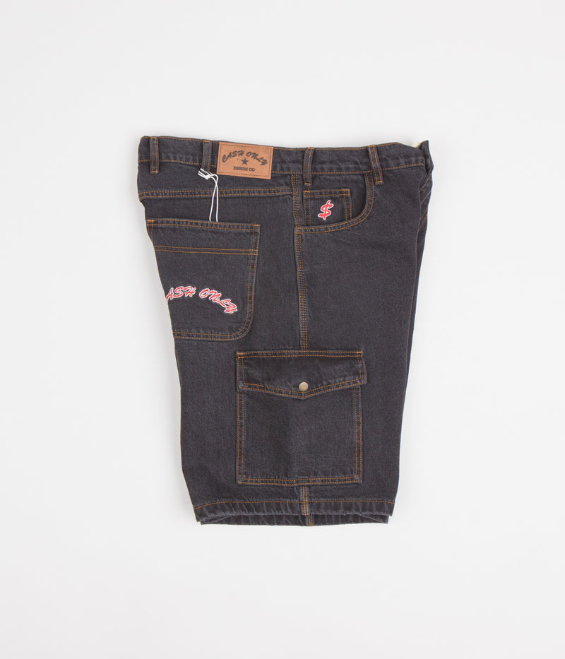 Cash Only Denim Cargo Shorts in Washed Black