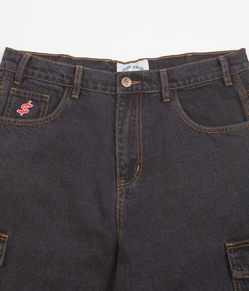 Cash Only Denim Cargo Shorts in Washed Black