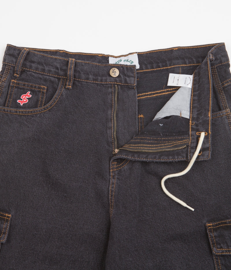 Cash Only Denim Cargo Shorts in Washed Black