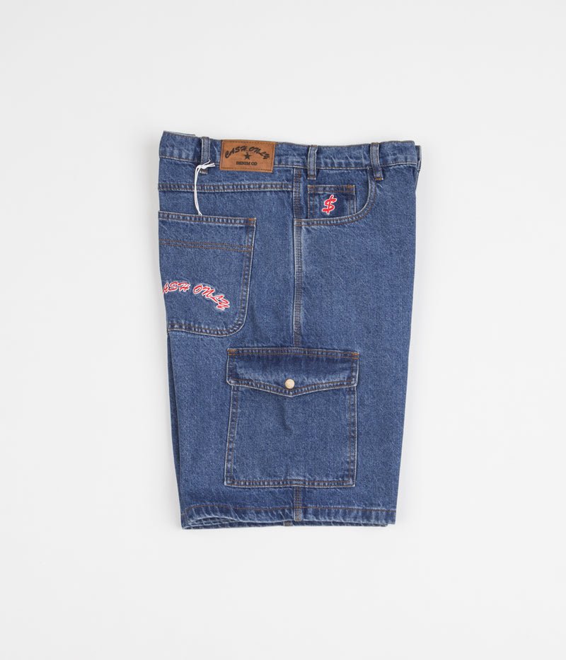 Cash Only Denim Cargo Shorts in Washed Indigo