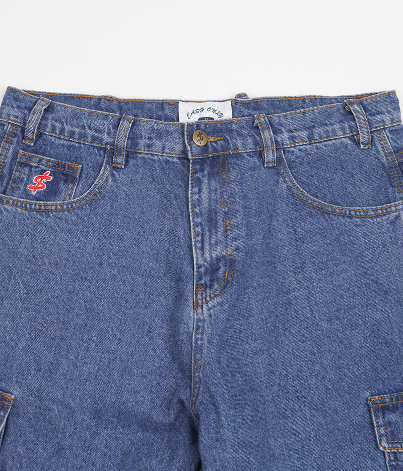 Cash Only Denim Cargo Shorts in Washed Indigo