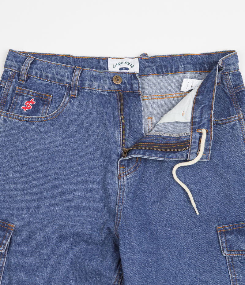 Cash Only Denim Cargo Shorts in Washed Indigo