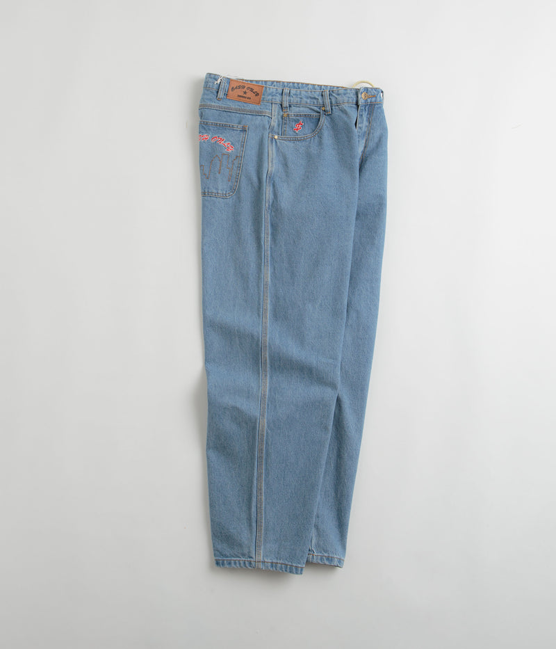 Cash Only Logo Baggy Jeans in Washed Indigo and Red