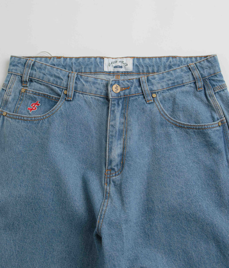 Cash Only Logo Baggy Jeans in Washed Indigo and Red