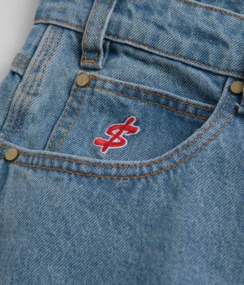Cash Only Logo Baggy Jeans in Washed Indigo and Red