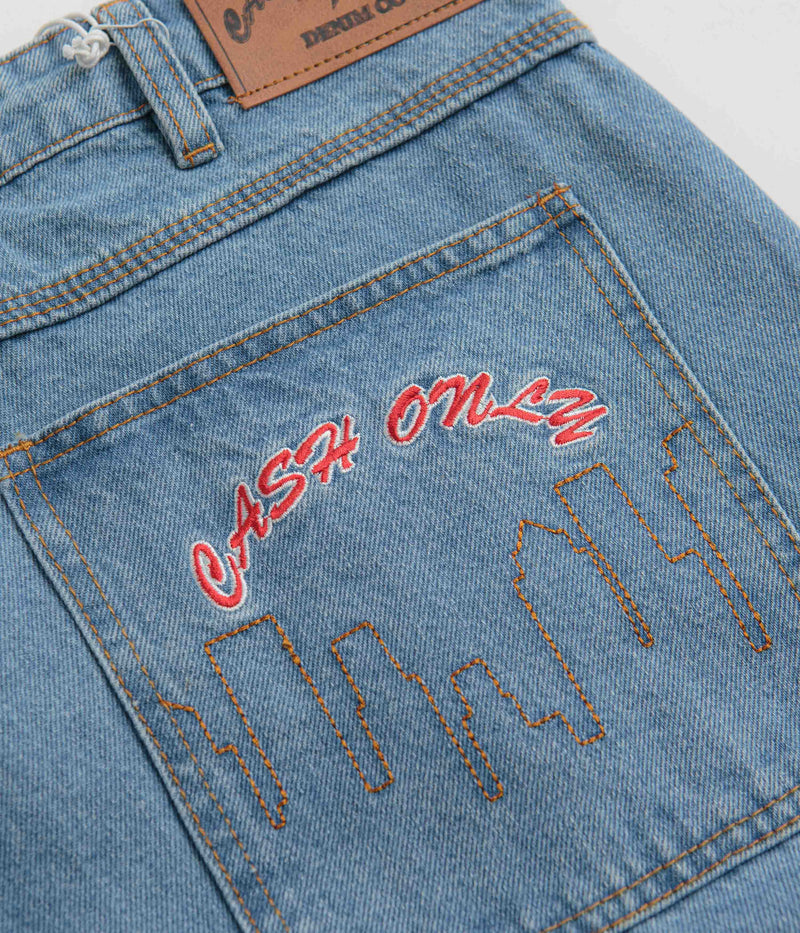 Cash Only Logo Baggy Jeans in Washed Indigo and Red