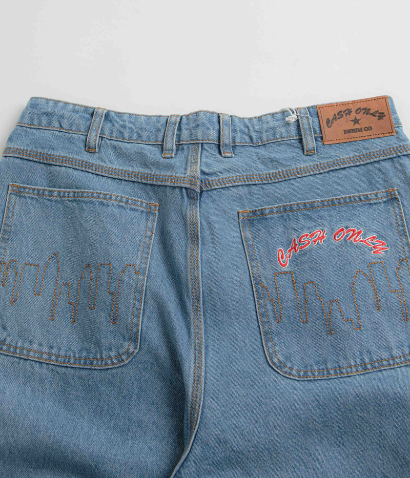 Cash Only Logo Baggy Jeans in Washed Indigo and Red