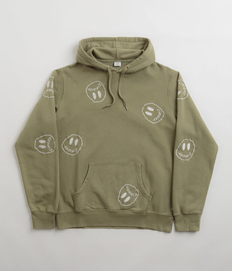 Civilist Allover Smiler Hoodie in Olive