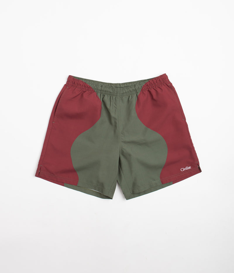 Civilist Butterfly Shorts in Bordeaux and Olive