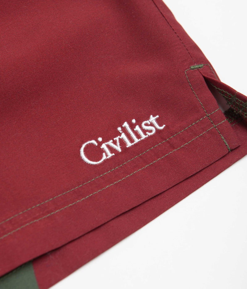 Civilist Butterfly Shorts in Bordeaux and Olive