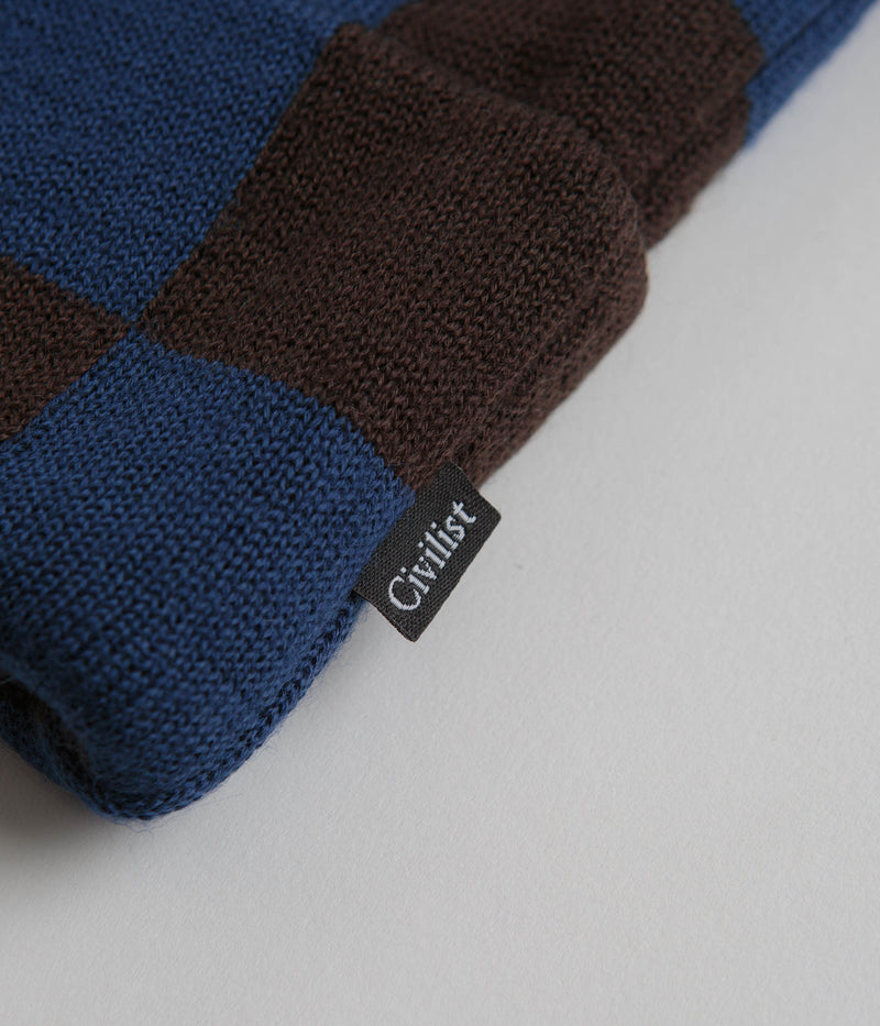Civilist Checker Beanie in Shale and Maroccan Blue