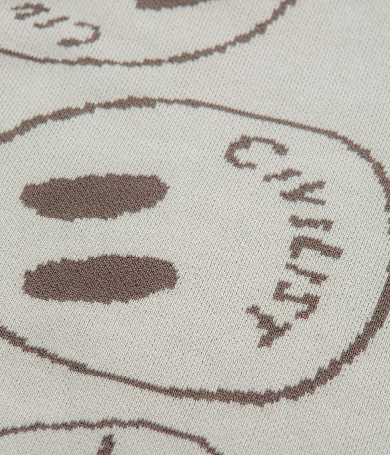 Civilist Smiler Knit Crewneck Sweatshirt in Ecru