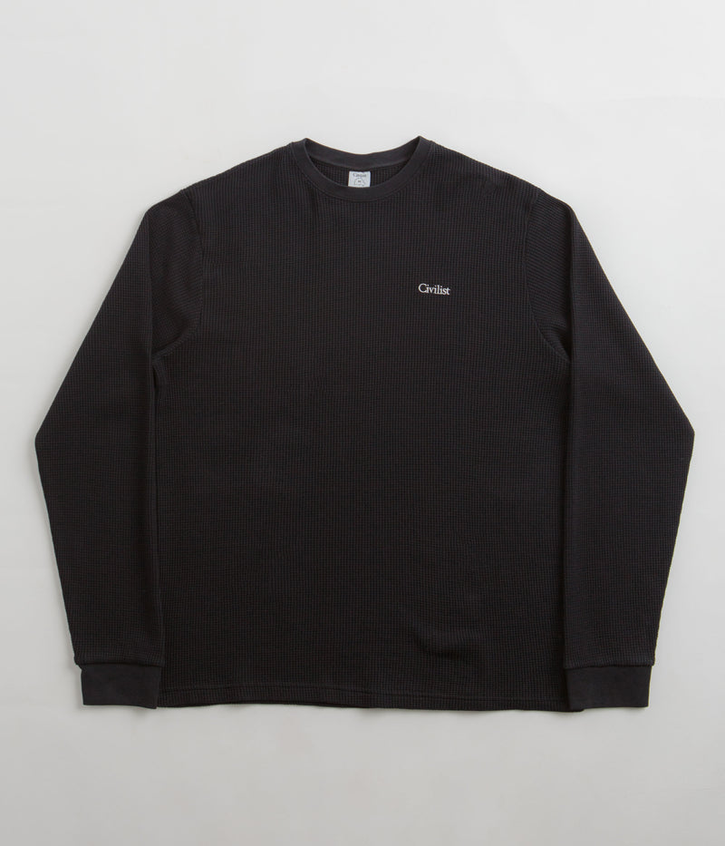 Civilist Thermal Waffle Long Sleeve T-Shirt in Black