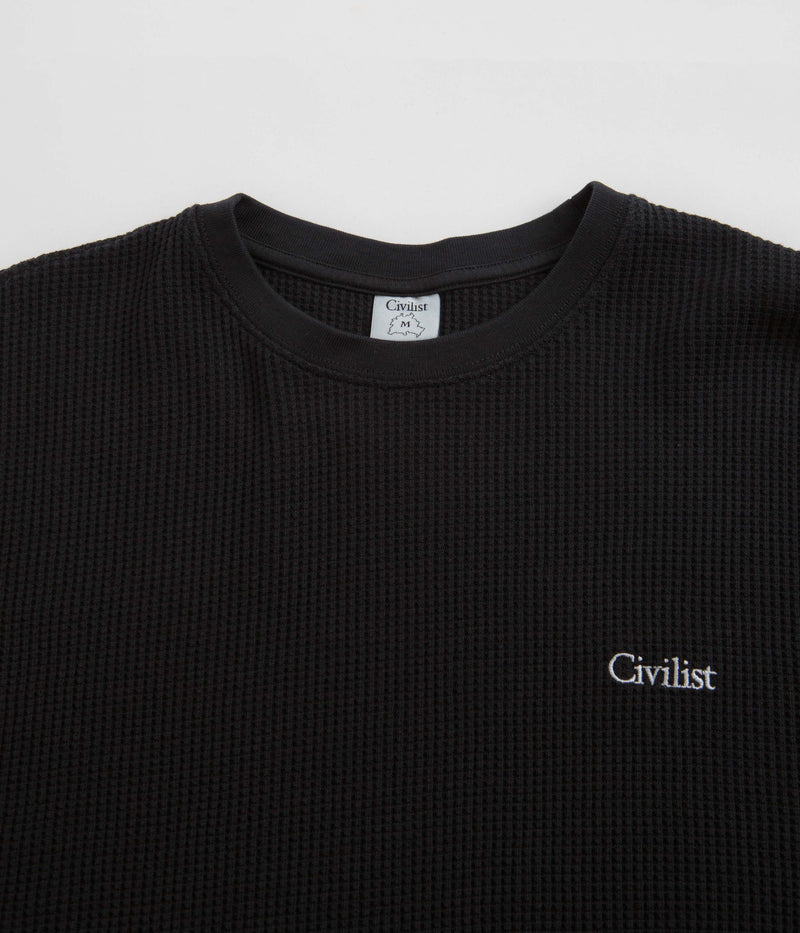 Civilist Thermal Waffle Long Sleeve T-Shirt in Black