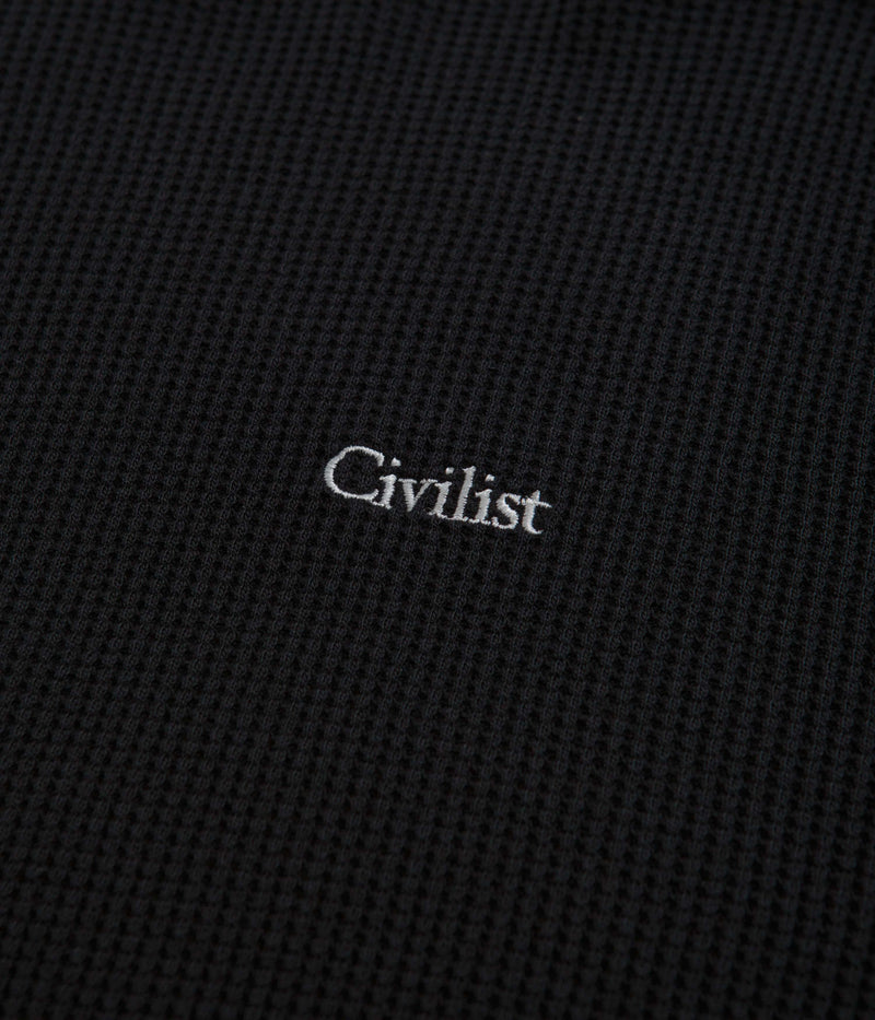 Civilist Thermal Waffle Long Sleeve T-Shirt in Black