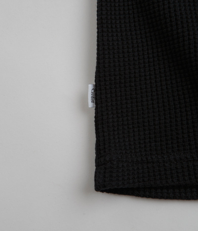 Civilist Thermal Waffle Long Sleeve T-Shirt in Black
