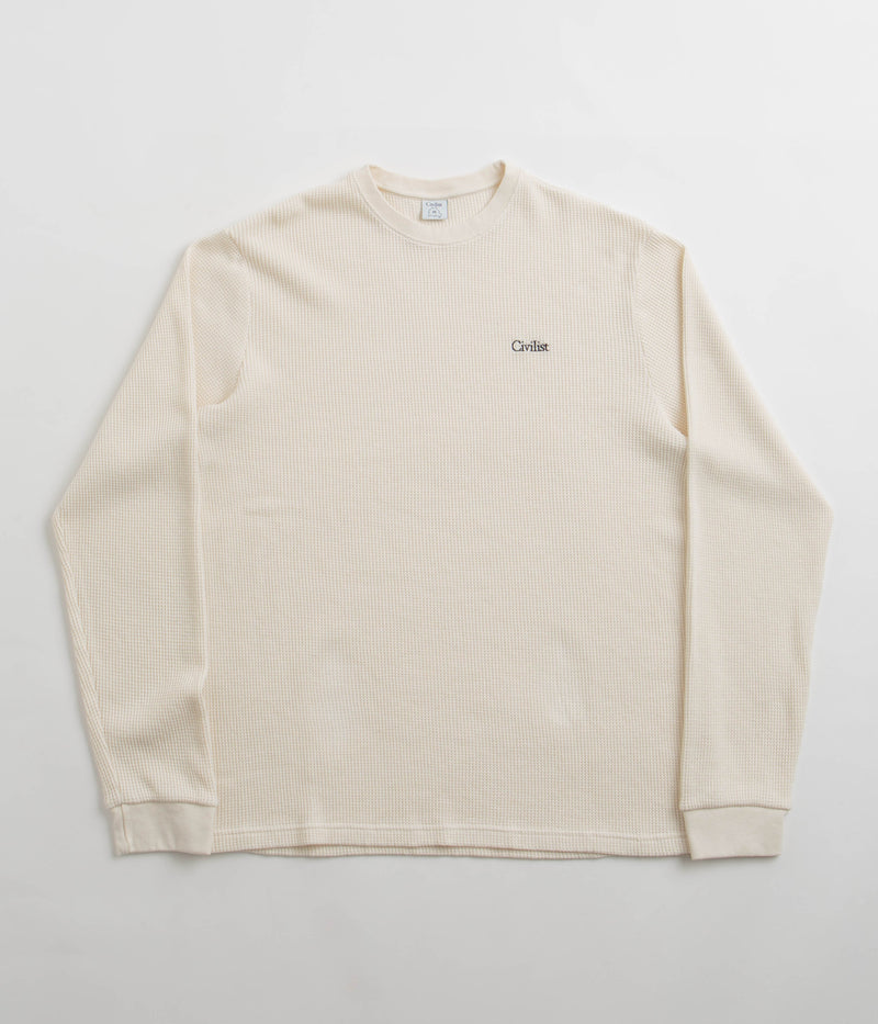 Civilist Thermal Waffle Long Sleeve T-Shirt in Ecru
