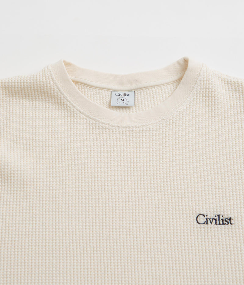 Civilist Thermal Waffle Long Sleeve T-Shirt in Ecru