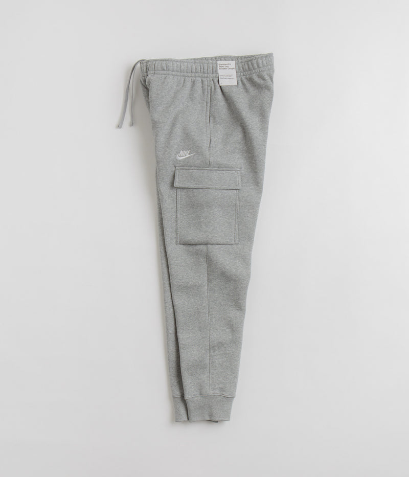 Nike Club Fleece Cargo Joggers in Dark Grey Heather and Matte Silver / White
