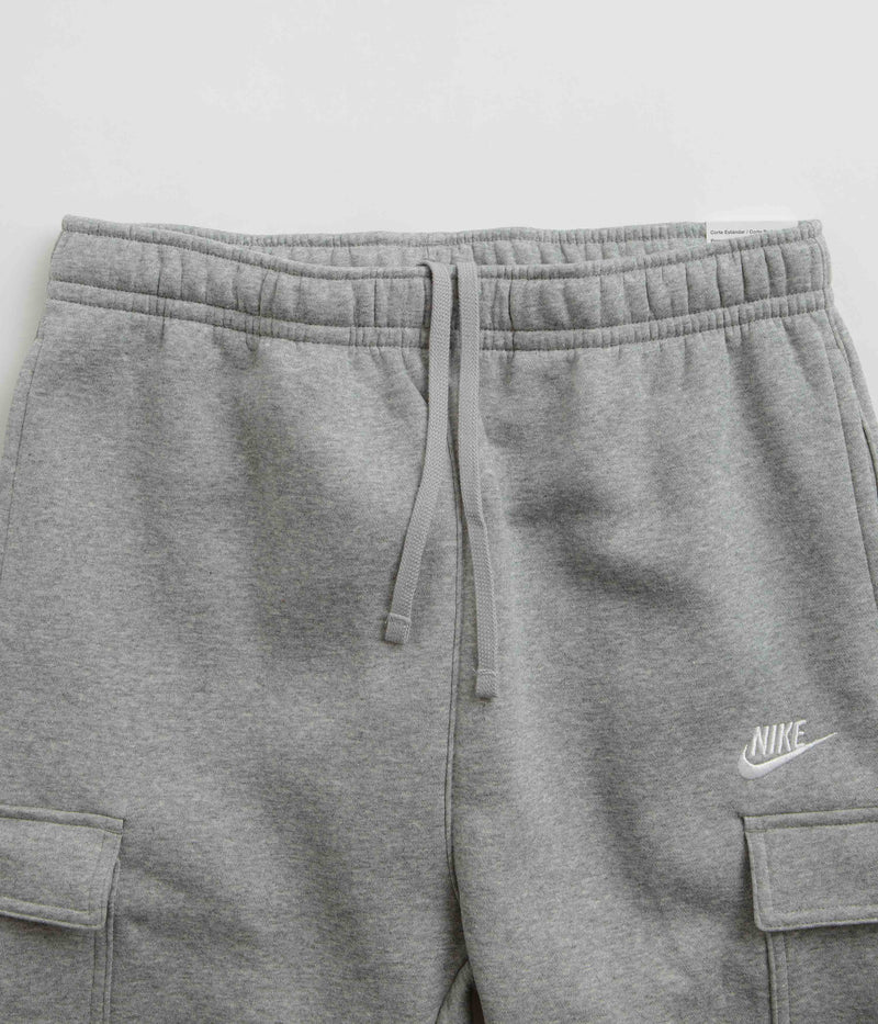 Nike Club Fleece Cargo Joggers in Dark Grey Heather and Matte Silver / White