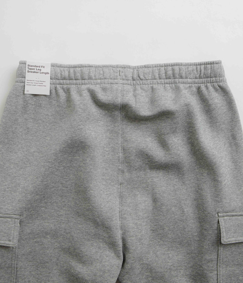 Nike Club Fleece Cargo Joggers in Dark Grey Heather and Matte Silver / White